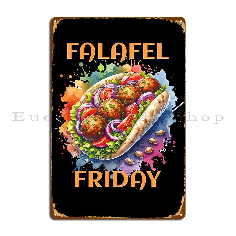 Home Cinema Wall Design - Watercolor Falafel Friday Holidaybug Metal Plaque