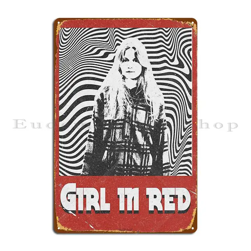 Home Cinema Wall Design - Girl In Red Retro Metal Plaque