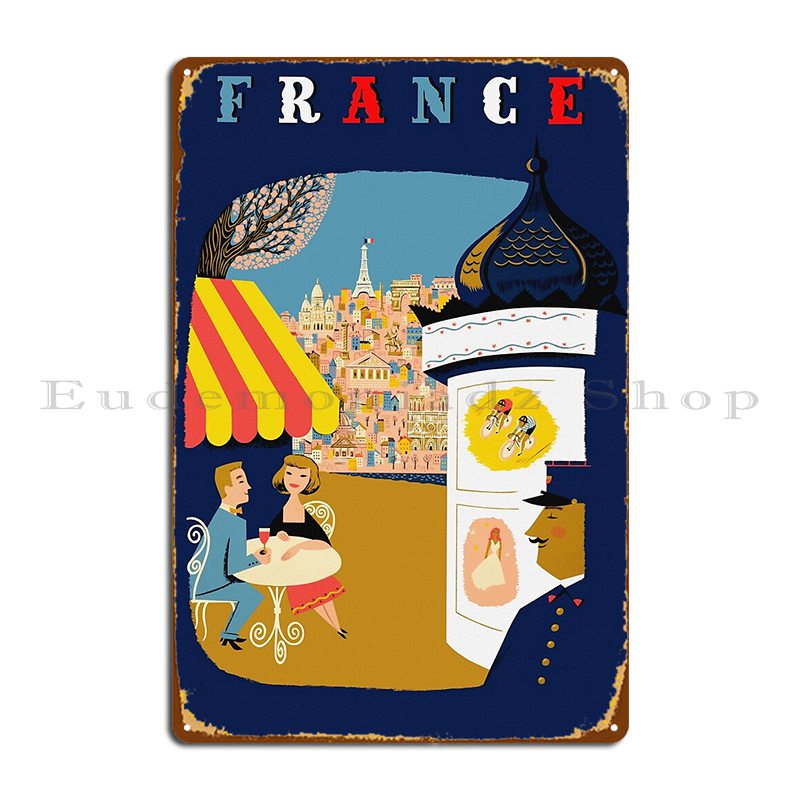 Home Cinema France - Vintage France Sidewalk Cafe Travel Metal